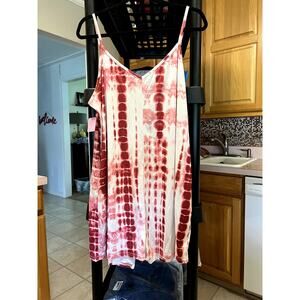 Romper, red/white tie-dye with pockets, 2xl, NWOT $20